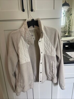 Cozy Quilted Panel Fleece Jacket in Light Taupe & Cream